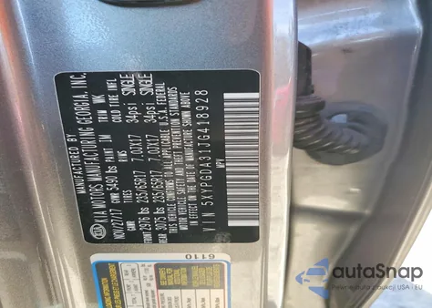 2018 Kia Sorento Lx z USA, uszkodzony, nr VIN 5XYPGDA31JG418928